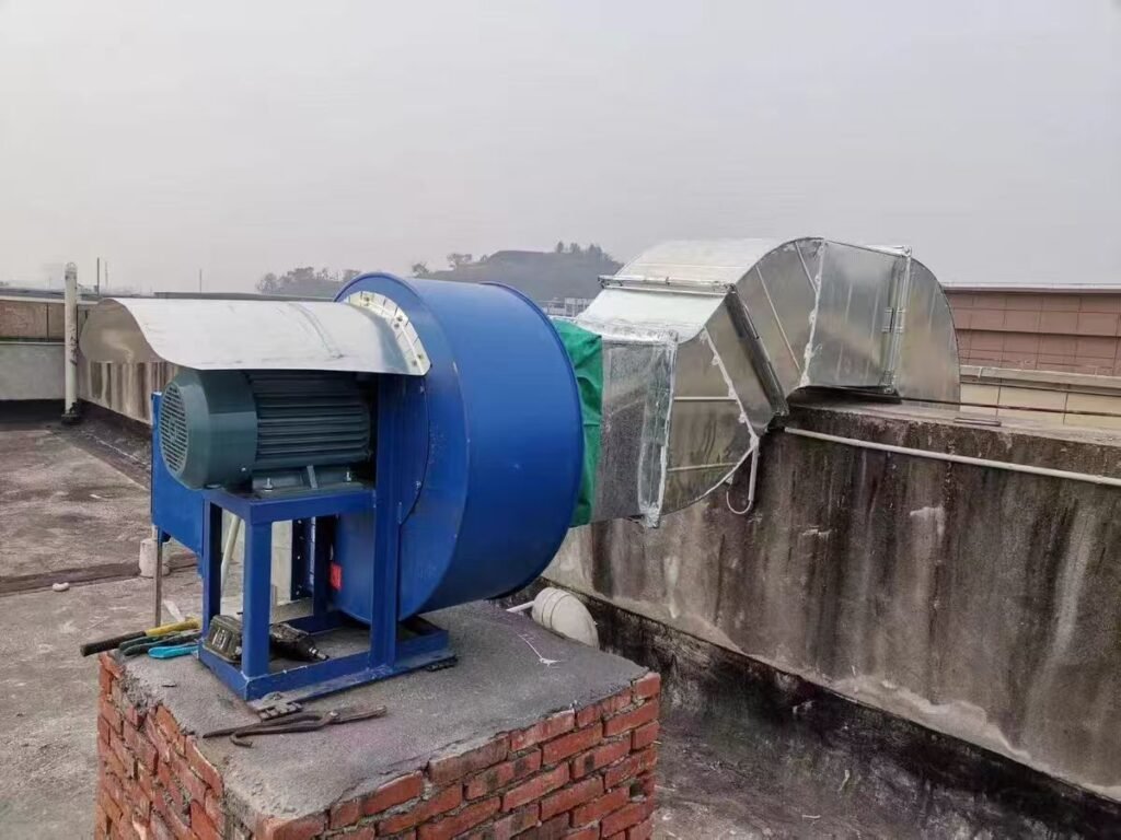 11-62 A-Type multi-wing centrifugal fan installed on roof for quiet exhaust upgrade