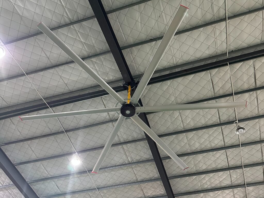 DFS Series permanent magnet HVLS ceiling fan providing 3D air circulation for industrial ventilation solutions