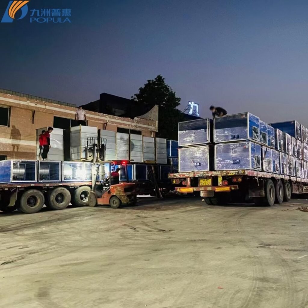 Penghantaran kipas pengudaraan bangunan komersial POPULA untuk projek ekzos asap luar negara