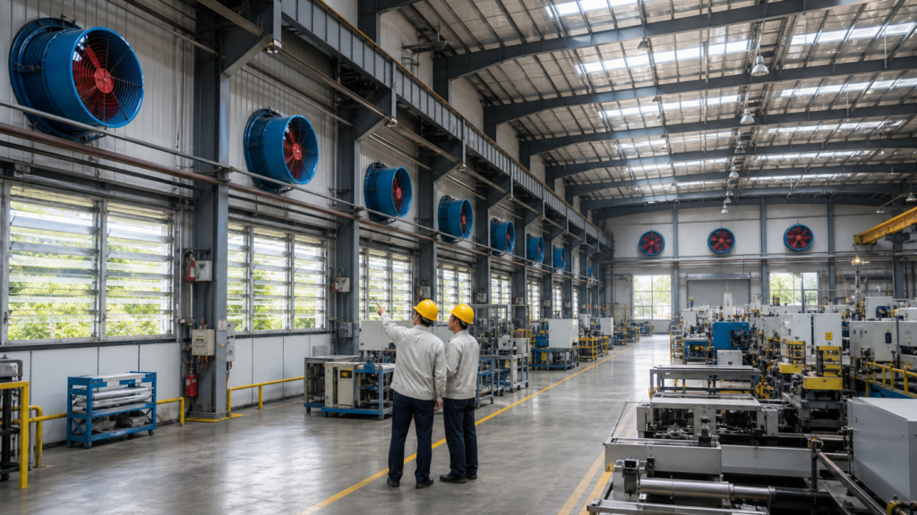 POPULA fan heat protection ventilation system layout for factory workshop