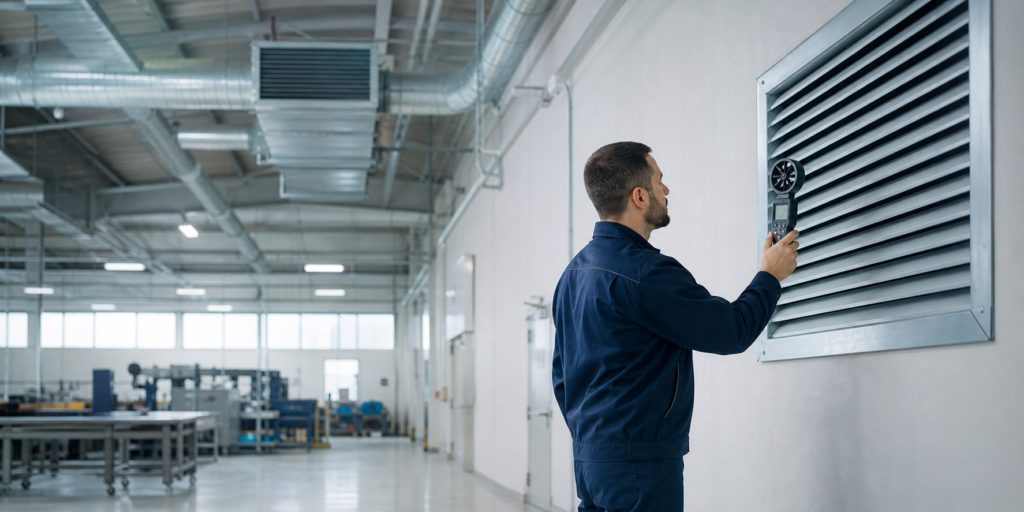 industrial ventilation airflow measurement at factory exhaust grille